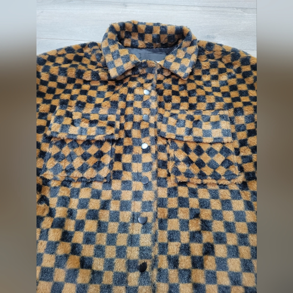 Fashion Nova Women's Black & Brown Checkered Jacket - Women's Size Medium - Picture 4 of 6